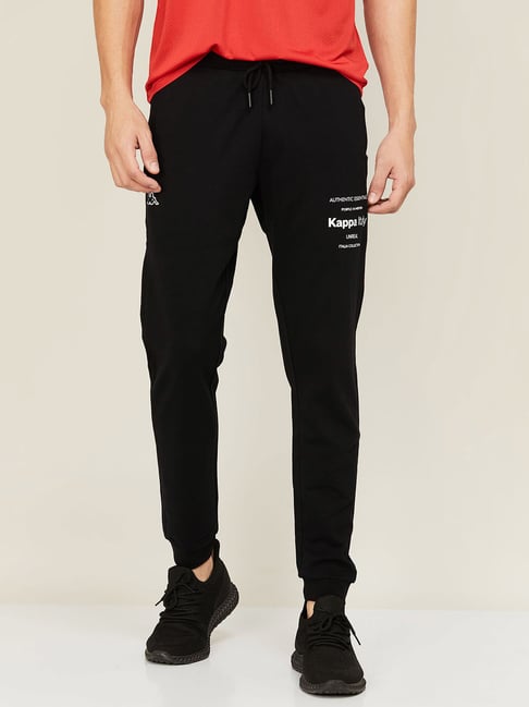 Kappa Black Cotton Regular Fit Printed Sports Joggers