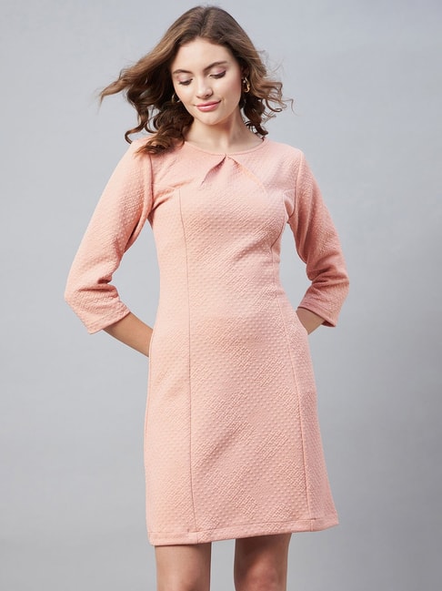 StyleStone Pink Jacquard Self Design A Line Dress Price in India