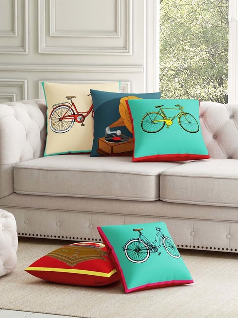 SEJ by Nisha Gupta Multicolor Polyester Cushion Cover - Set of 5