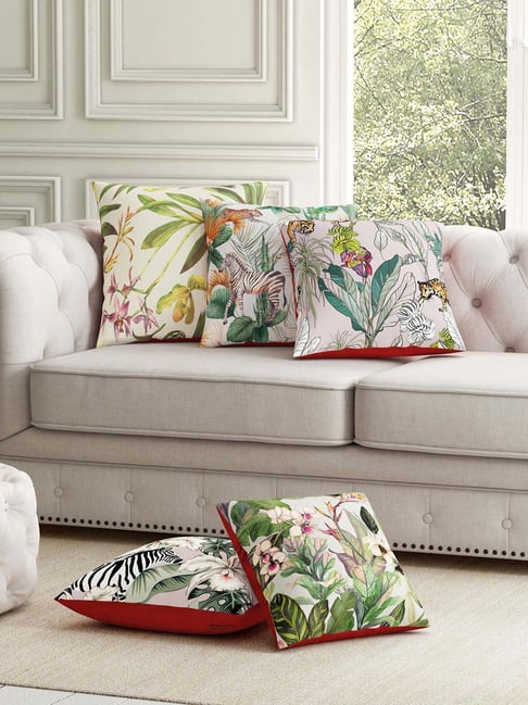 SEJ by Nisha Gupta Green Polyester Cushion Cover - Set of 5