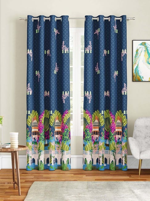 SEJ by Nisha Gupta Navy Polyester 9 Ft. Long Door Curtain - Set of 2