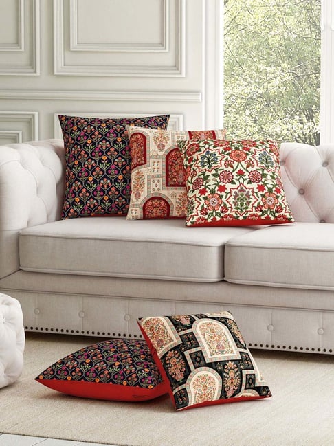 SEJ by Nisha Gupta Multicolor Polyester Cushion Cover - Set of 5