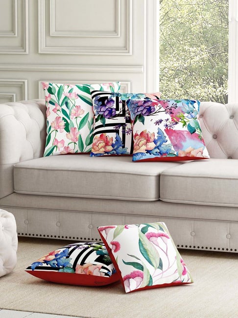 SEJ by Nisha Gupta Multicolor Polyester Cushion Cover - Set of 5