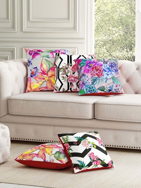 SEJ by Nisha Gupta White Polyester Cushion Cover - Set of 5