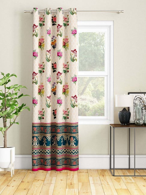 SEJ by Nisha Gupta Beige & Blue Polyester 7 Ft. Door Curtain