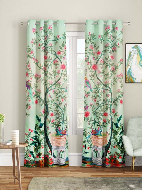 SEJ by Nisha Gupta Mint Green Polyester 7 Ft. Door Curtain - Set of 2