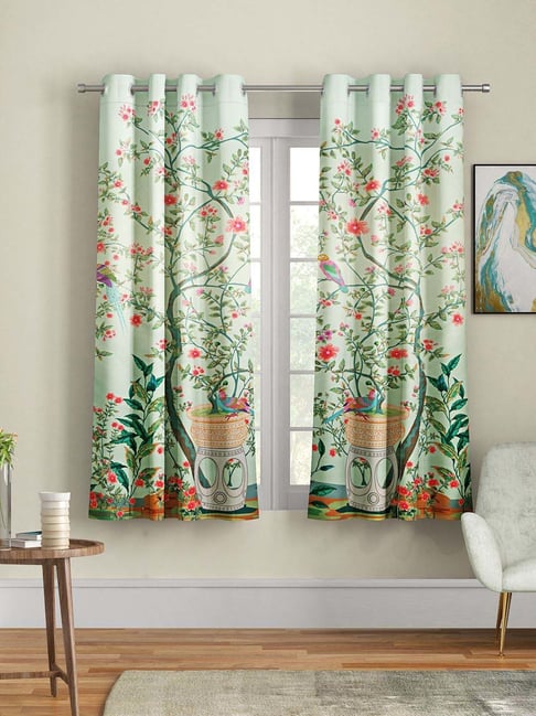 SEJ by Nisha Gupta Mint Green Polyester 5 Ft. Window Curtain - Set of 2