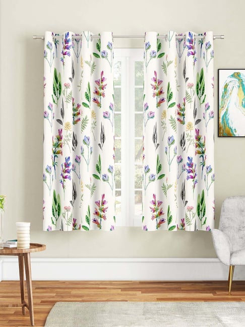 SEJ by Nisha Gupta Off-White Polyester 5 Ft. Window Curtain - Set of 2