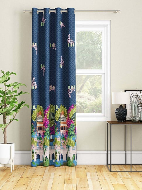 SEJ by Nisha Gupta Navy Polyester 9 Ft. Long Door Curtain