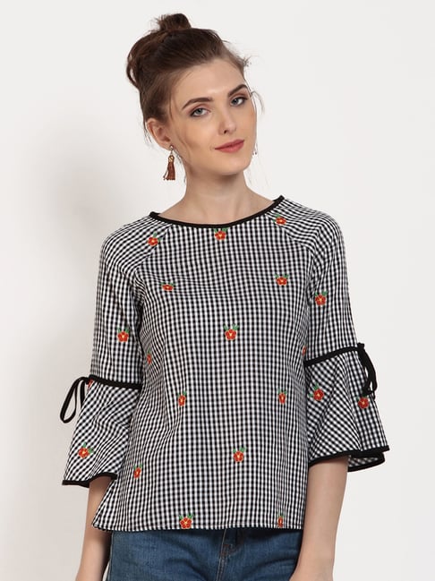 Buy Marie Claire Black White Embroidered Box Top for Women's