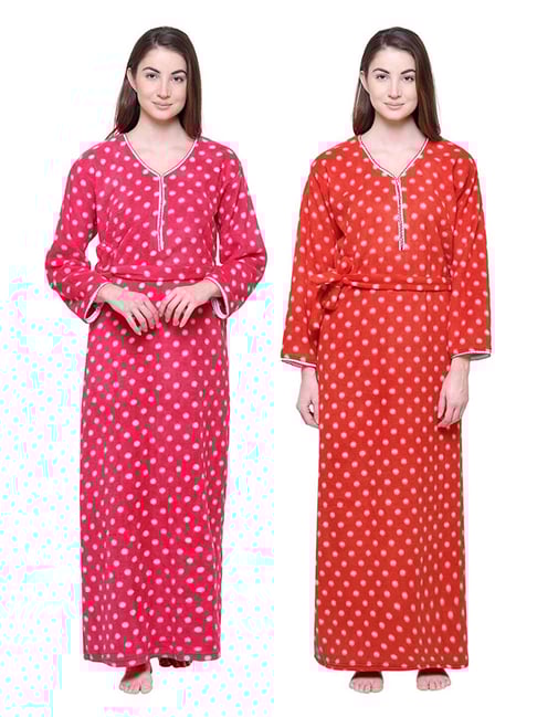 Secret Wish Pink & Orange Printed Nighty Pack of - 2-picture-39