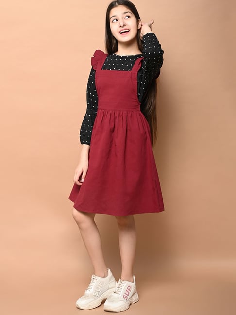 Maroon dungaree hot sale dress