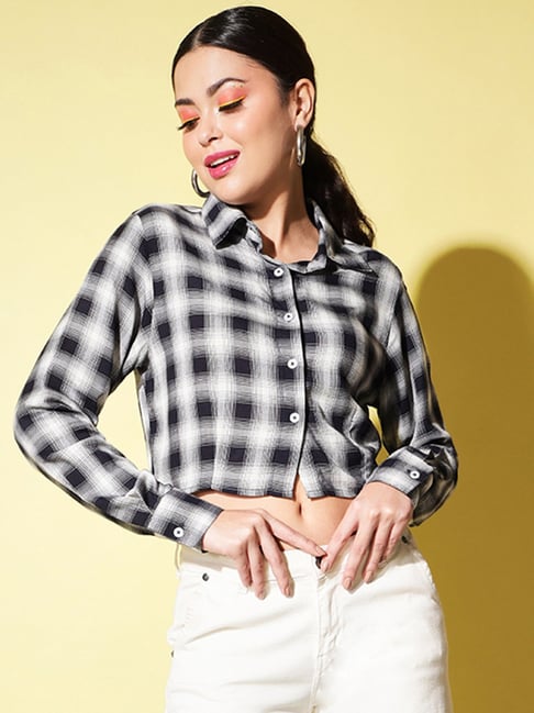 Outfit Black And White Checked Top Women's Outfit Black And