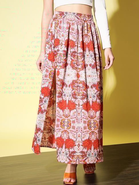 Buy Trend Arrest Multicolor Floral Print A Line Maxi Skirt for