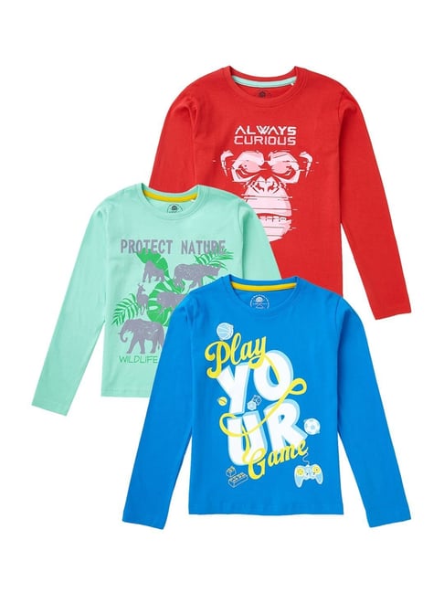 Cub McPaws Kids Multicolor Cotton Printed Full Sleeves T-Shirt (Pack of 3)-picture-48