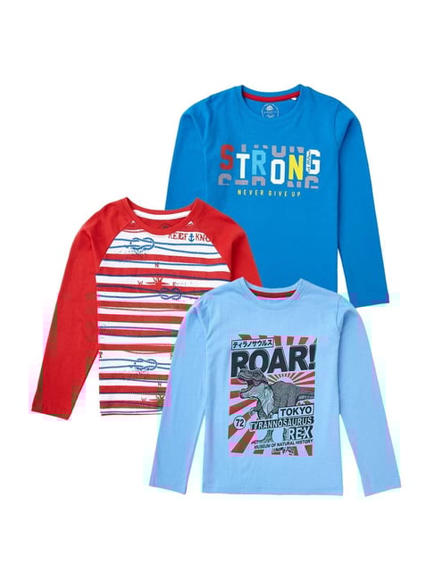 Cub McPaws Kids Multicolor Cotton Printed Full Sleeves T-Shirt (Pack of 3)-picture-24