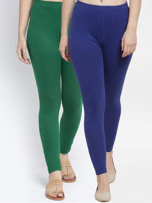 Gracit Blue & Green Mid Rise Leggings - Pack Of 2-picture-30