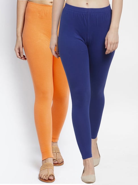 Gracit Blue & Orange Mid Rise Leggings - Pack Of 2-picture-15