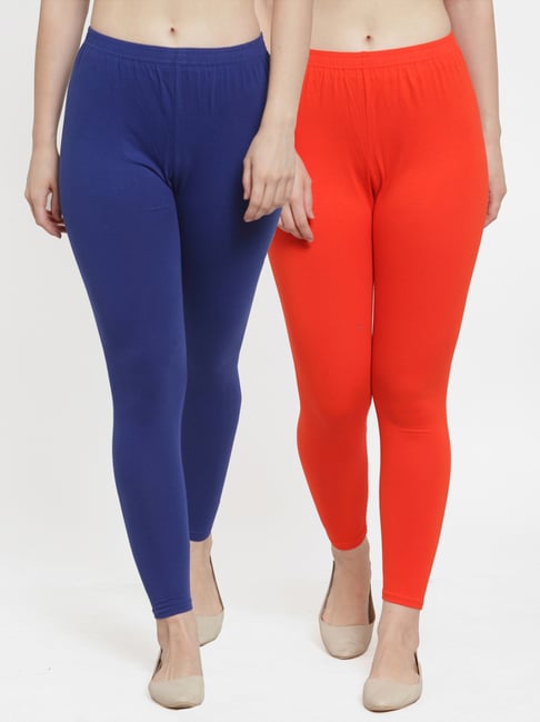 Gracit Blue & Orange Mid Rise Leggings - Pack Of 2-picture-29