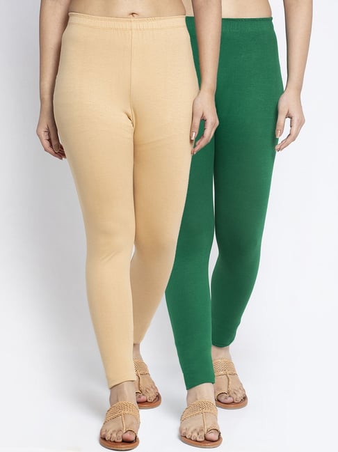 Gracit Beige & Green Mid Rise Leggings - Pack Of 2-picture-46