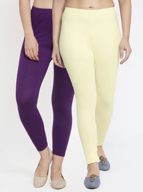 Buy Gracit Purple & Cream Mid Rise Leggings - Pack Of 2 for Women Online @  Tata CLiQ