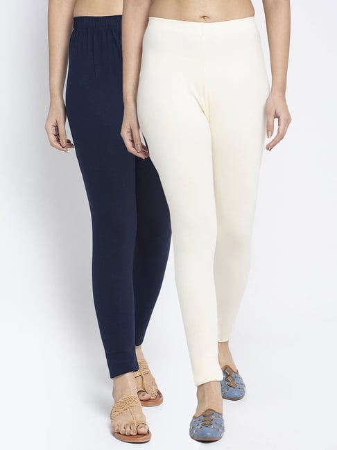 Gracit Navy & Off-White Mid Rise Leggings - Pack Of 2-picture-25