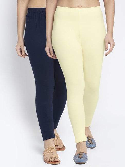 Gracit Navy & Cream Mid Rise Leggings - Pack Of 2-picture-32