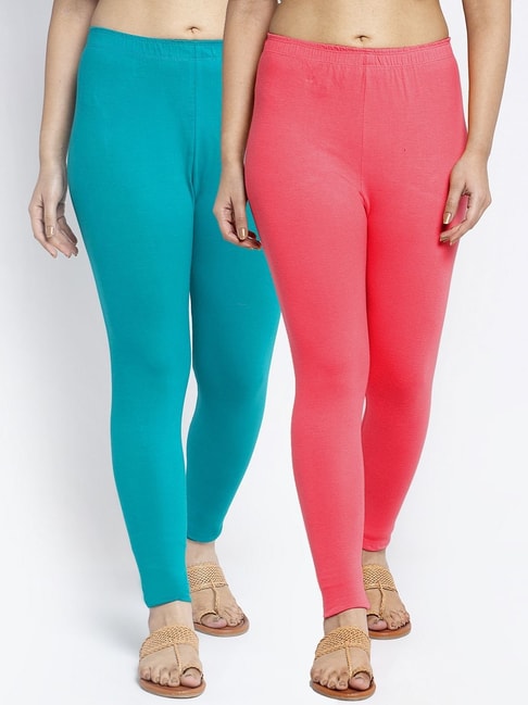 Buy Gracit Peach & Blue Mid Rise Leggings - Pack Of 2 for Women Online @  Tata CLiQ