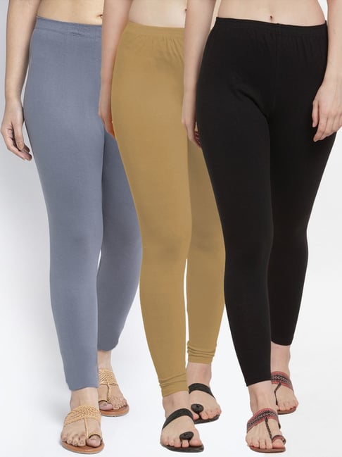 Buy Gracit Black Grey Mid Rise Leggings Pack Of 3 for Women Online Tata CLiQ