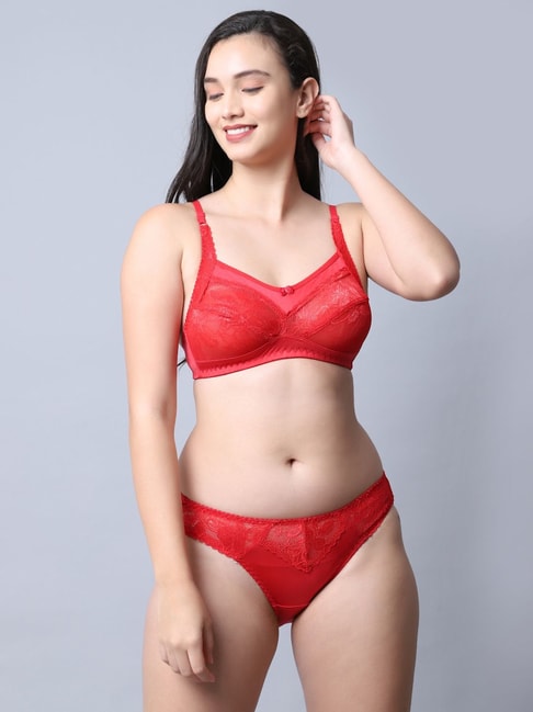 Buy Gracit Red Self Pattern Bra Panty Set - Pack Of 2 for Women Online @  Tata CLiQ