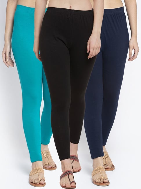Gracit Black & Navy Mid Rise Leggings - Pack Of 3-picture-16