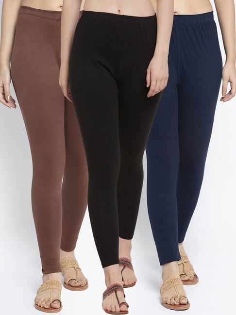 Gracit Black & Navy Mid Rise Leggings - Pack Of 3-picture-18