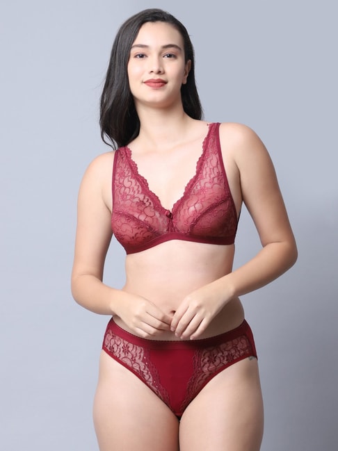 Buy Gracit Maroon Self Pattern Bra Panty Set for Women Online @ Tata CLiQ