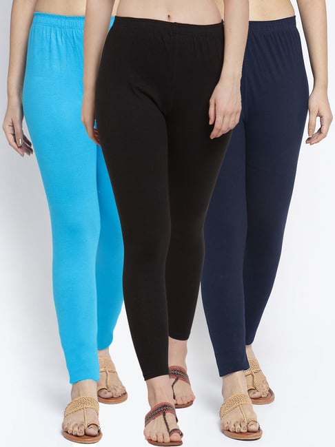 Gracit Black & Navy Mid Rise Leggings - Pack Of 3-picture-24