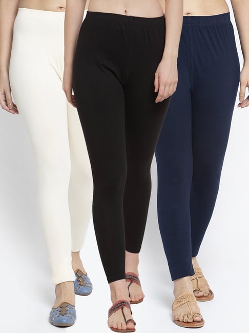 Gracit Black & Navy Mid Rise Leggings - Pack Of 3-picture-19