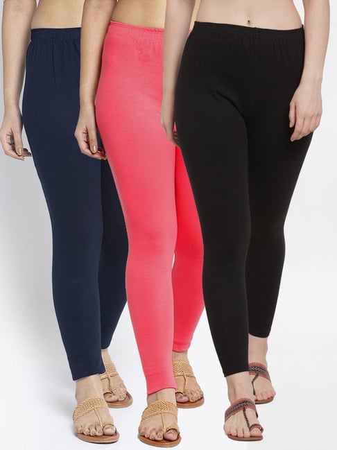 Gracit Black & Navy Mid Rise Leggings - Pack Of 3-picture-21