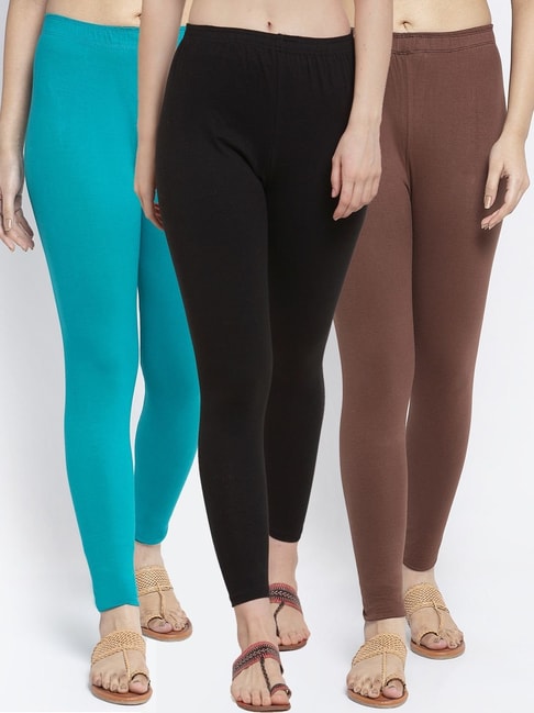 Buy Gracit Black & Brown Mid Rise Leggings - Pack Of 3 for Women Online @  Tata CLiQ