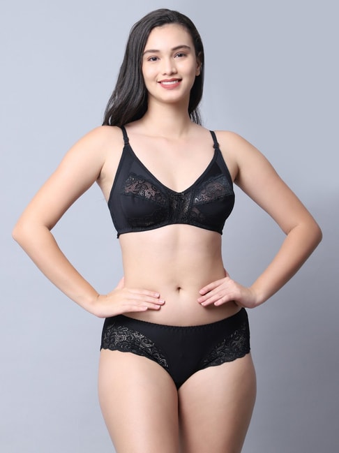 Buy Gracit Black Self Pattern Bra Panty Set for Women Online @ Tata CLiQ