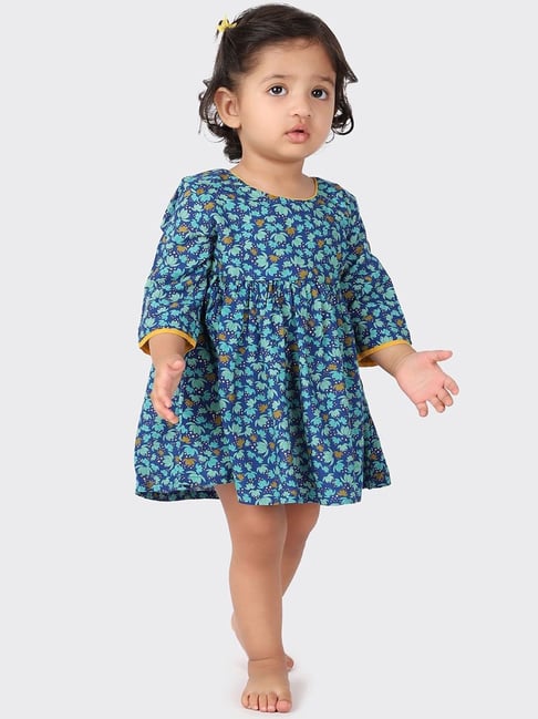 Fabindia Kids Blue Printed Dress