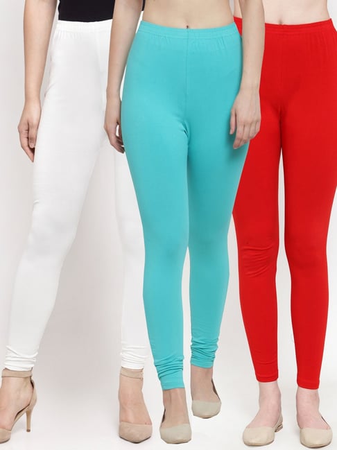 Buy Gracit White Red Mid Rise Leggings Pack Of for Women