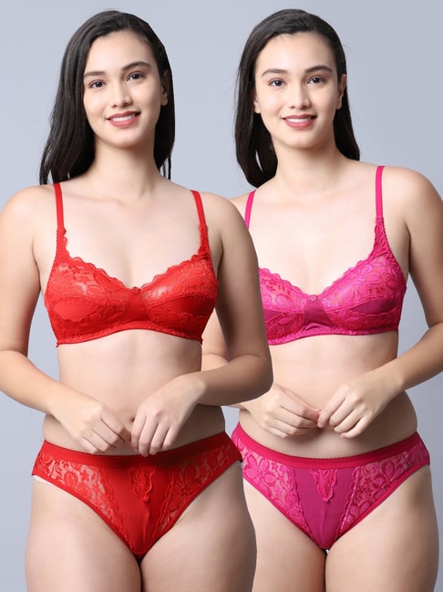 Buy Gracit Red & Pink Self Pattern Bra Panty Set - Pack Of 2 for Women  Online @ Tata CLiQ