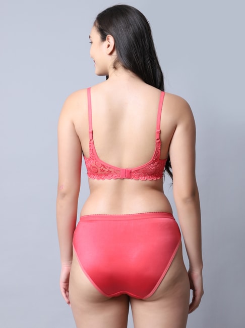 Buy Gracit Peach Self Pattern Bra Panty Set for Women Online