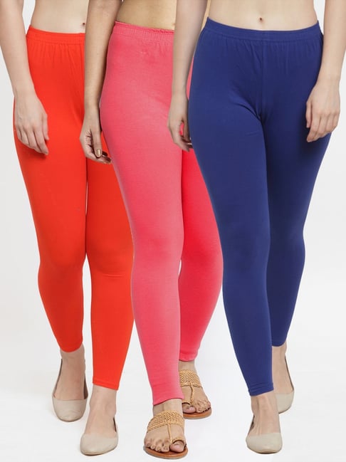 Gracit Blue & Orange Mid Rise Leggings - Pack Of 3-picture-11