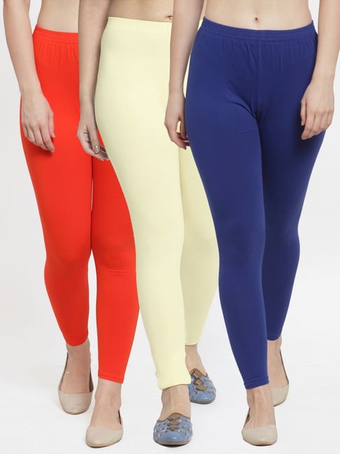 Gracit Blue & Orange Mid Rise Leggings - Pack Of 3-picture-23