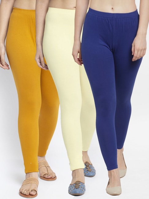 Buy Gracit Blue & Cream Mid Rise Leggings - Pack Of 3 for Women Online @  Tata CLiQ