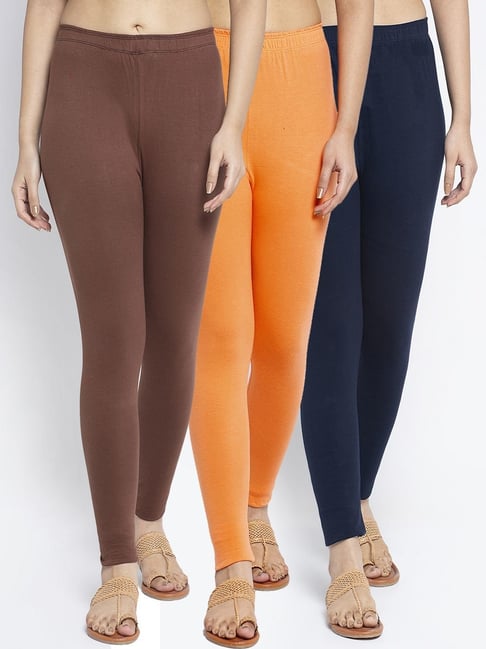 Gracit Navy & Brown Mid Rise Leggings - Pack Of 3-picture-22