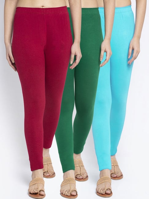 Stylish Cotton Lycra Multicoloured Ankle Leggings Combo ( Pack Of