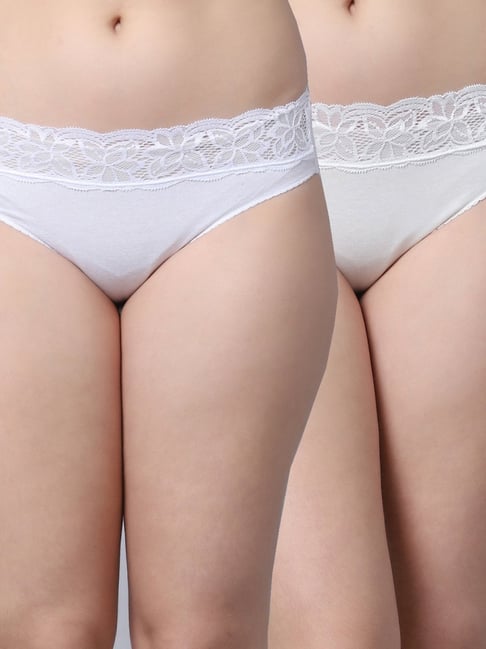 Gracit White Cotton Lace Work Panties - Pack Of 2