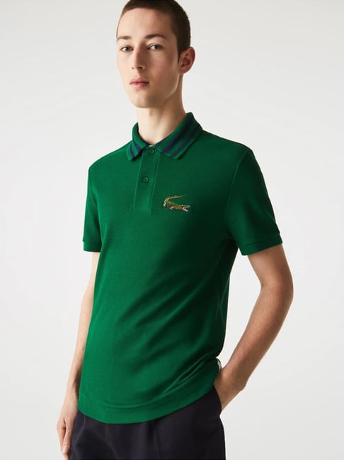 LACOSTE Green Cotton Slim Fit Polo T-Shirt