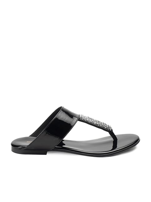 Heel Buckle London Women s Black T Strap Sandals